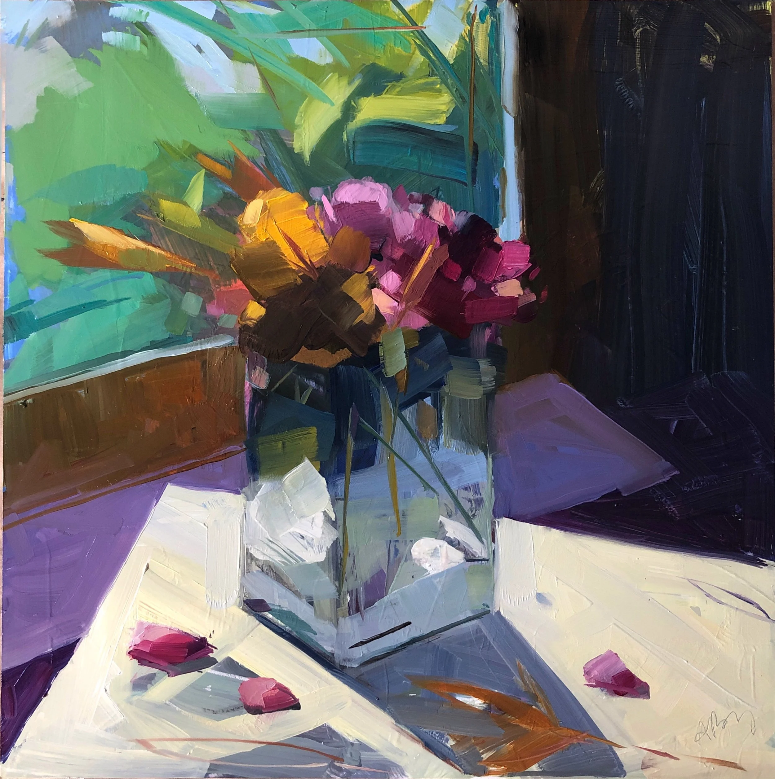 July Window, 12 x 12, oil on panel.