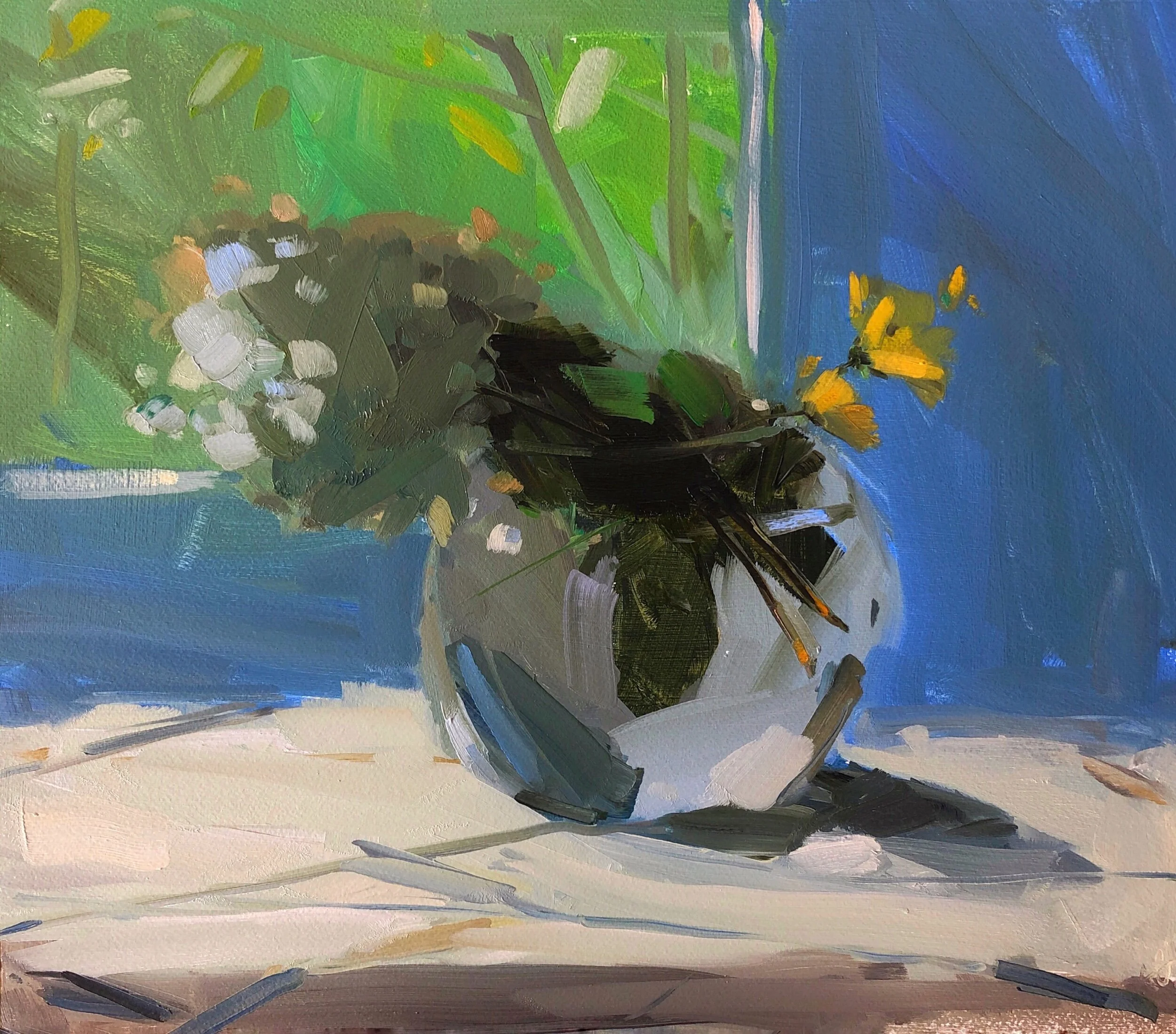 Hydarngea and Heliopsis in Window