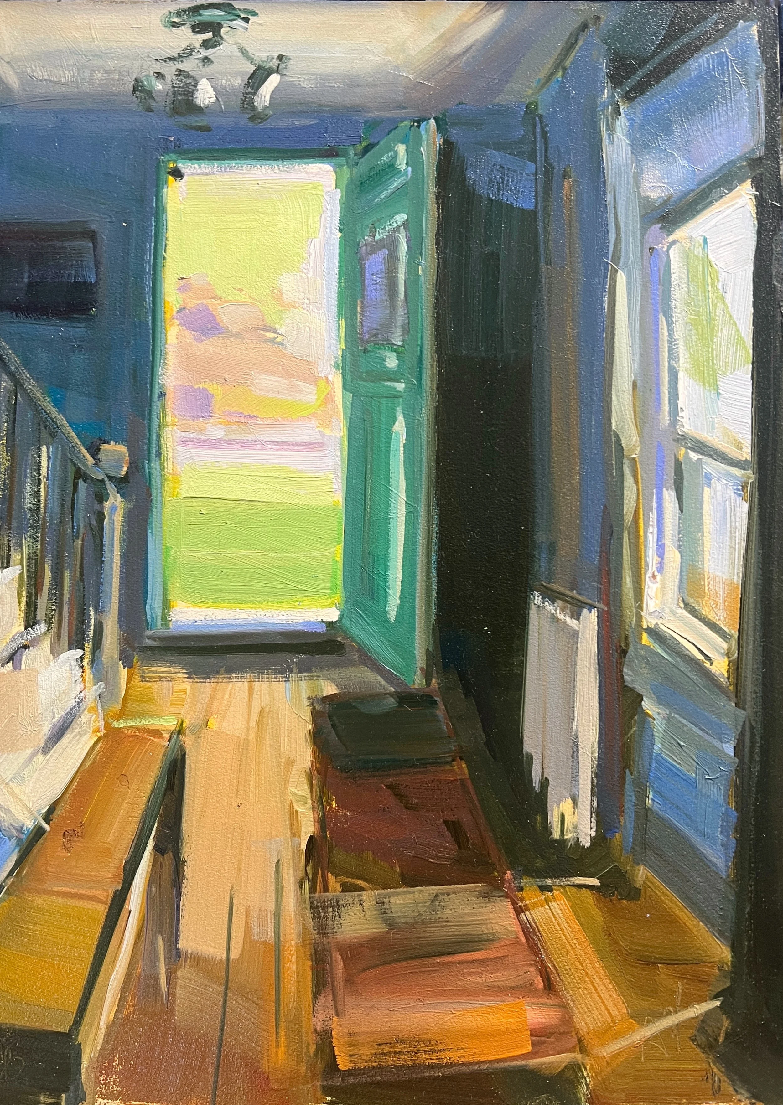 Blue Hallway, 12” x 9" x  1/8" Oil Painting, Framed