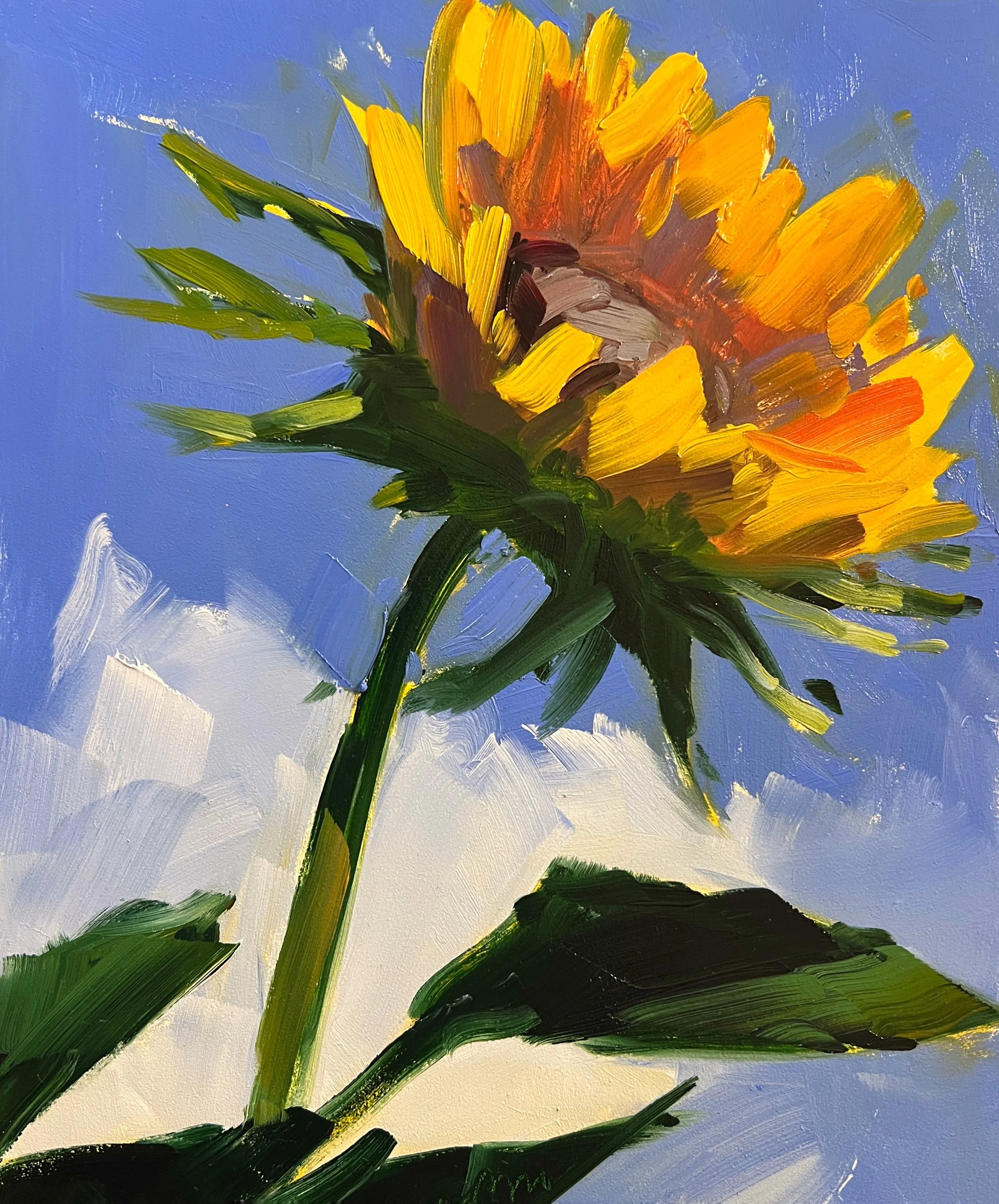 Sunflower in the Sky, 10” x  8” x  1/8" Oil Painting, Unframed