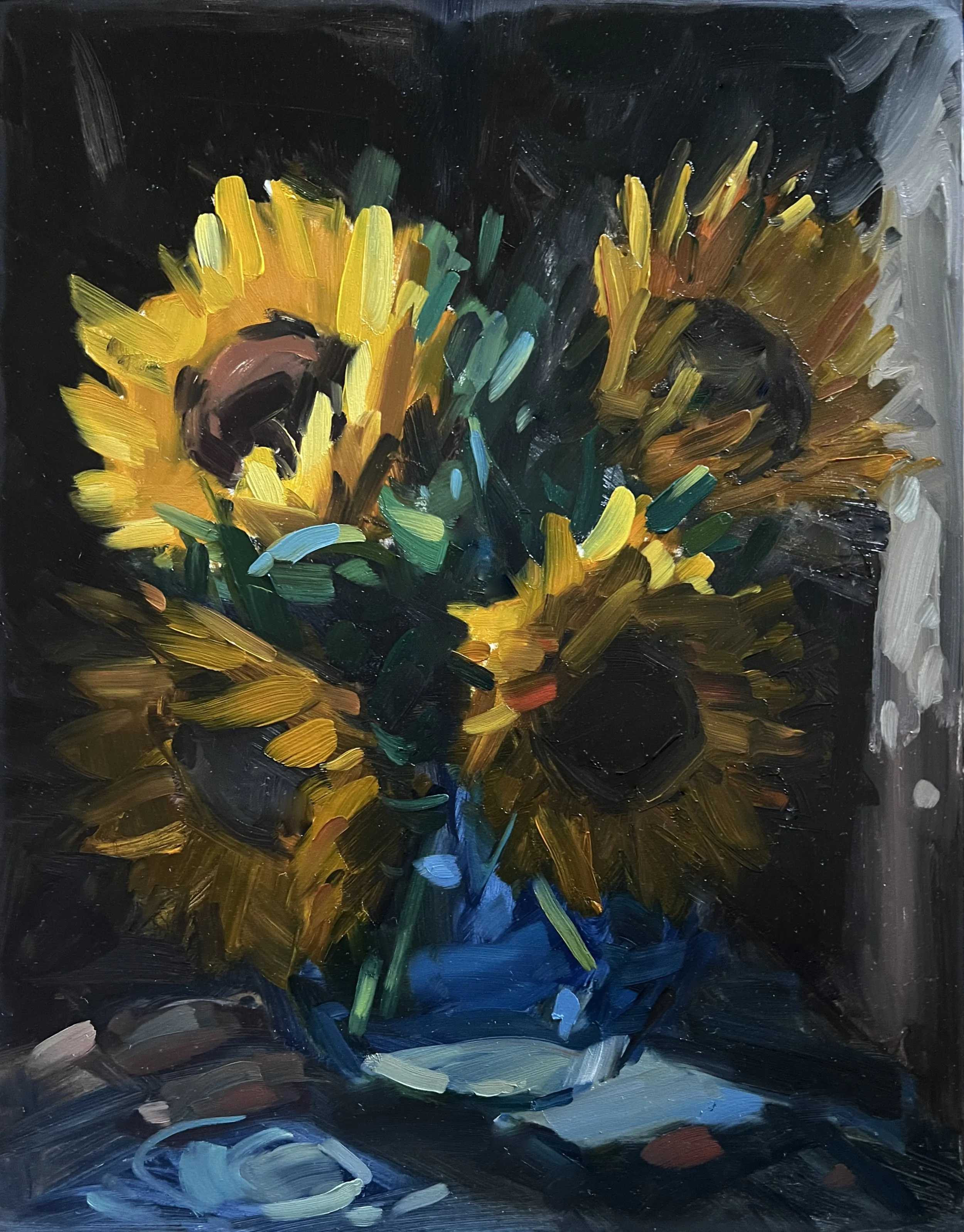 Dark Sunflowers, 14" x 11" x 1/8" Oil Painting, unframed