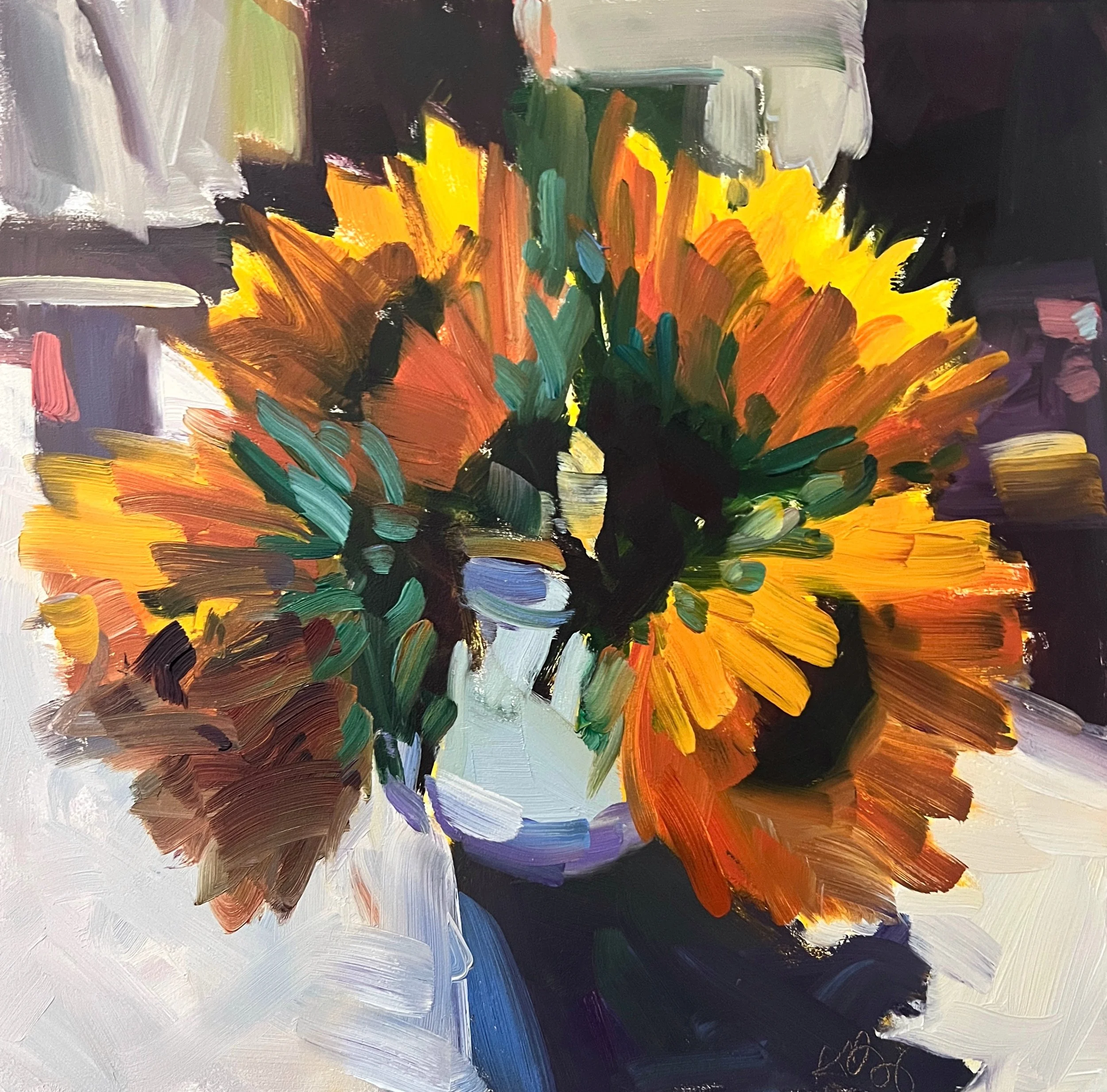Sunflower Bouquet, 10” x 10”  x  1/8" Oil Painting, Unframed