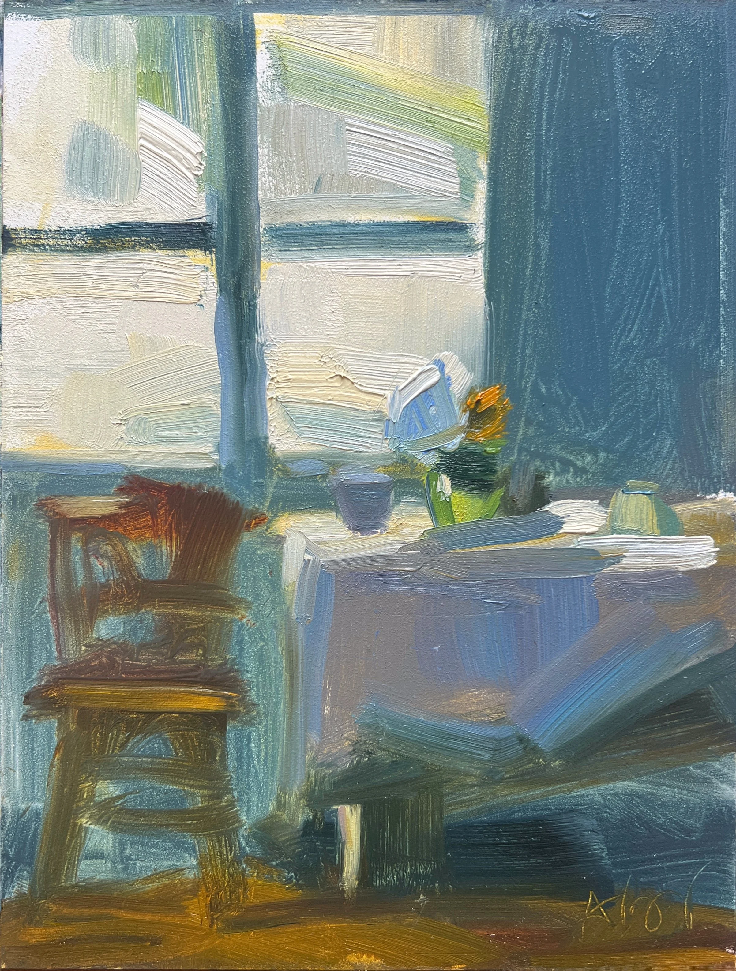Interior with Chair and Bouquet, 8” x 6" x  1/8" Oil Painting, Unframed