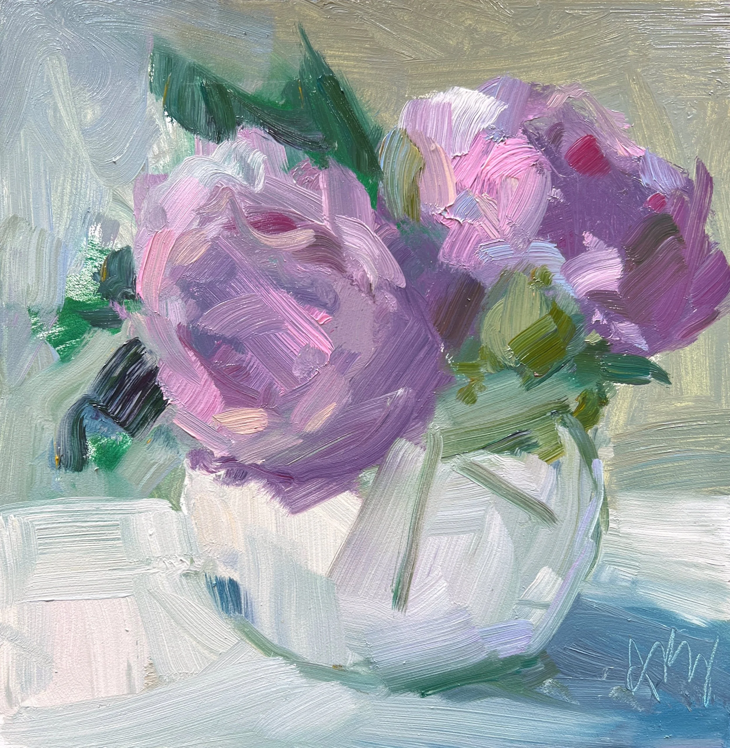 Peony IV,  8" x 8" x 1.5" Oil Painting,Framed