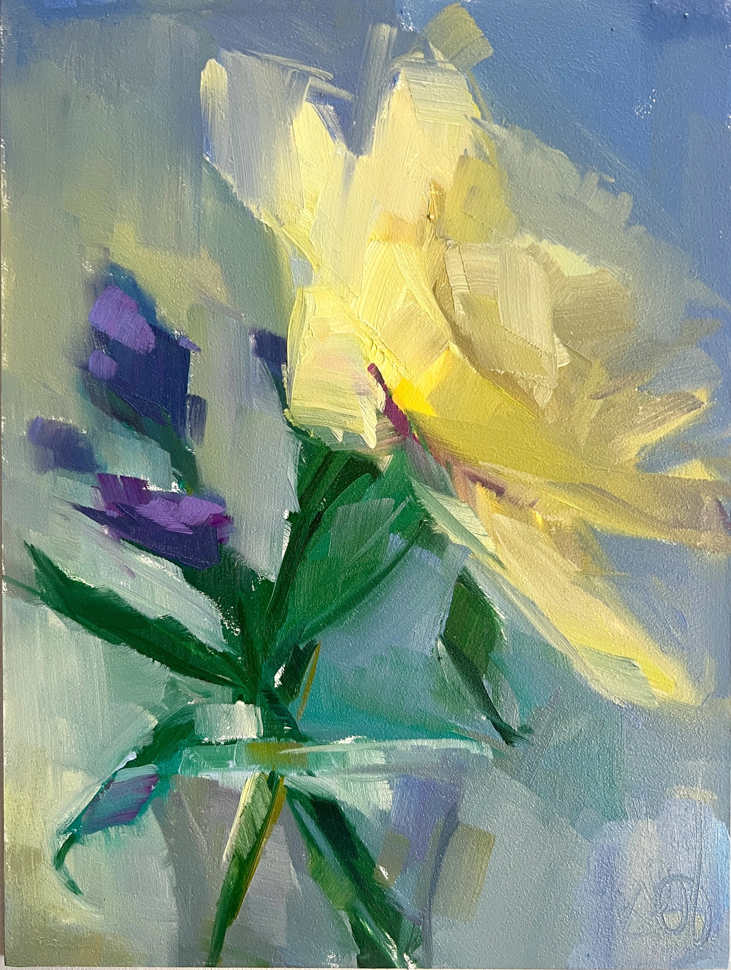 Yellow Peony, 8” x 6" x  1/8" Oil Painting, Unframed