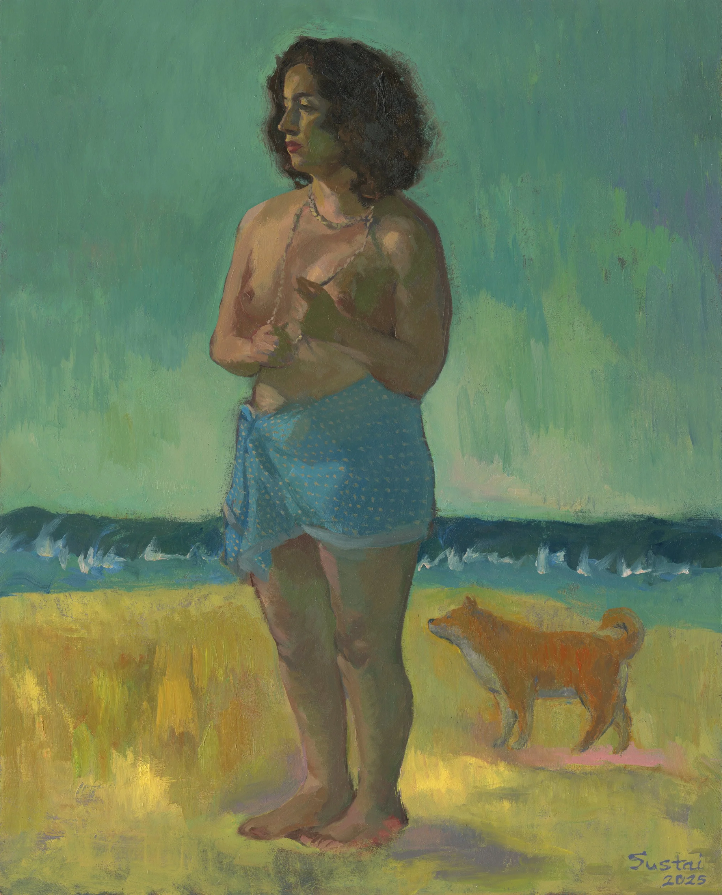 on the beach, 2024,oil on panel, 14%22X 11%22.JPG
