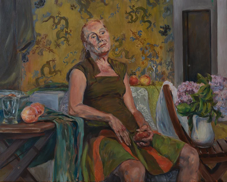 Lady with peach ,oil on canvas