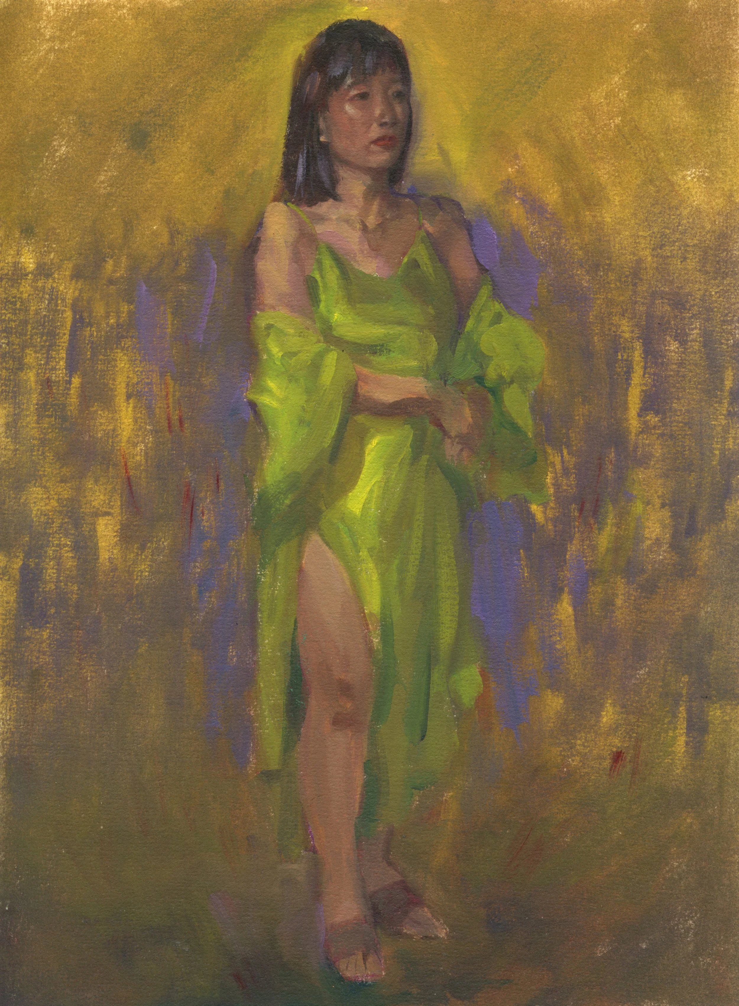 Girl in green dress