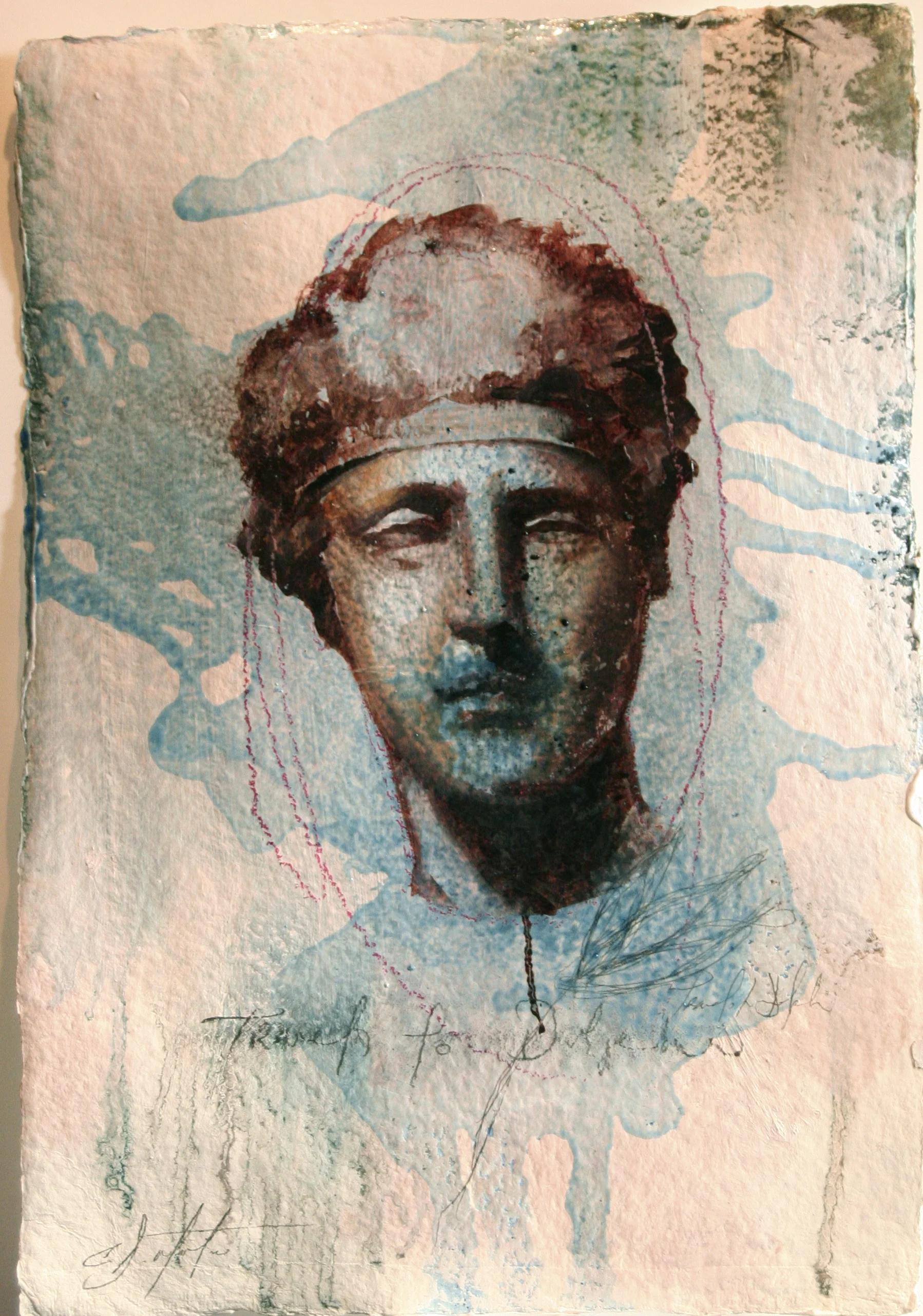 Travels to Delphi oil,chalk,graphite on handmade paper 14"x20" 2011