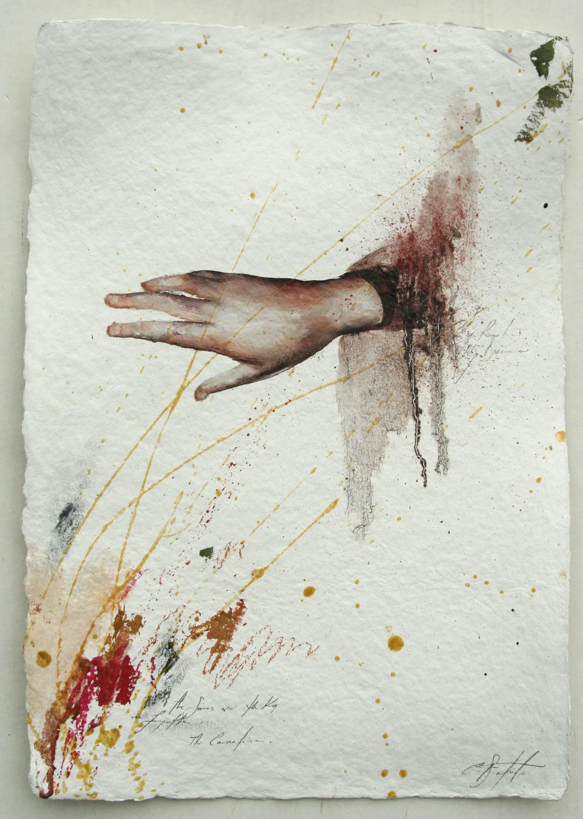 Solution #3 oil,chalk,graphite on handmade paper 14"x20" 2011