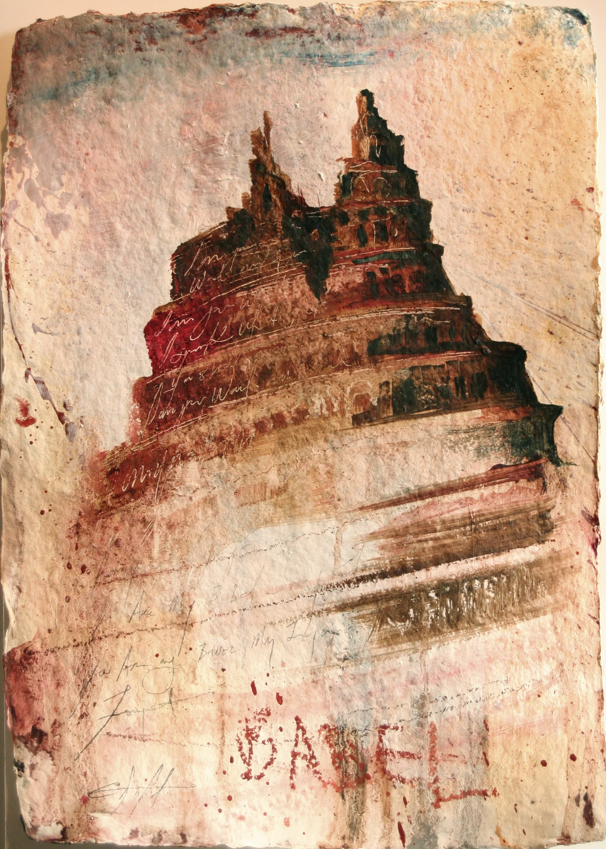 Scrabbel oil,chalk,graphite on handmade paper 14"x20" 2011