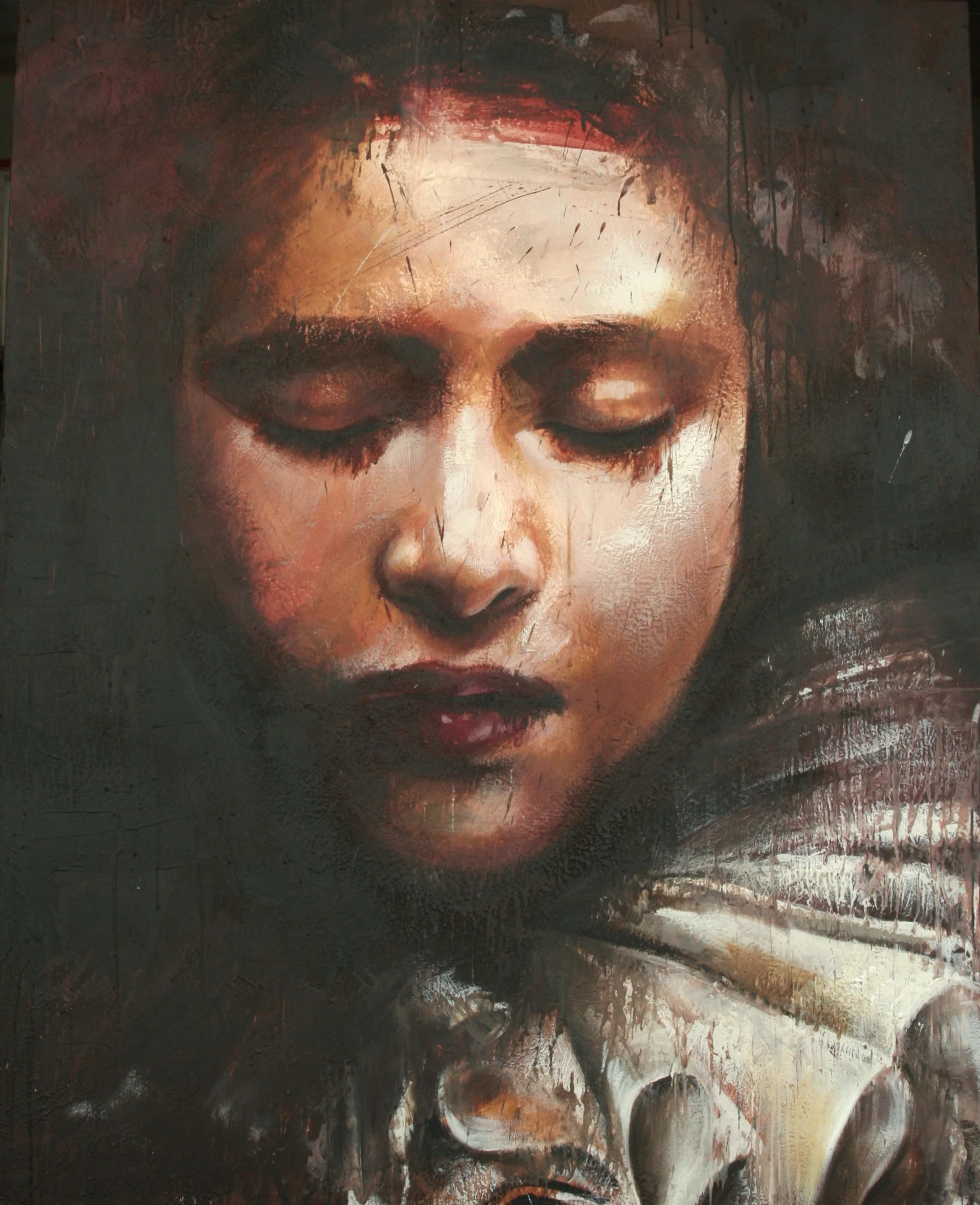 She slept suspended from a star encaustic on canvas on board 48"x60"