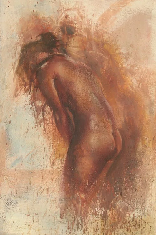 We float 36"x60" encaustic on canvas