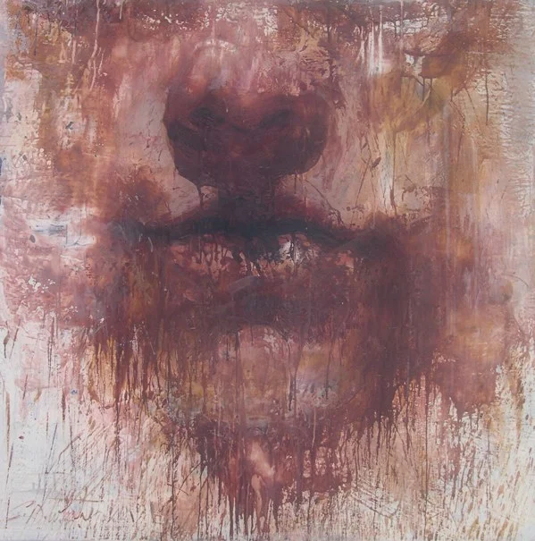 The snake who ate his tail 48"x48" encaustic on canvas