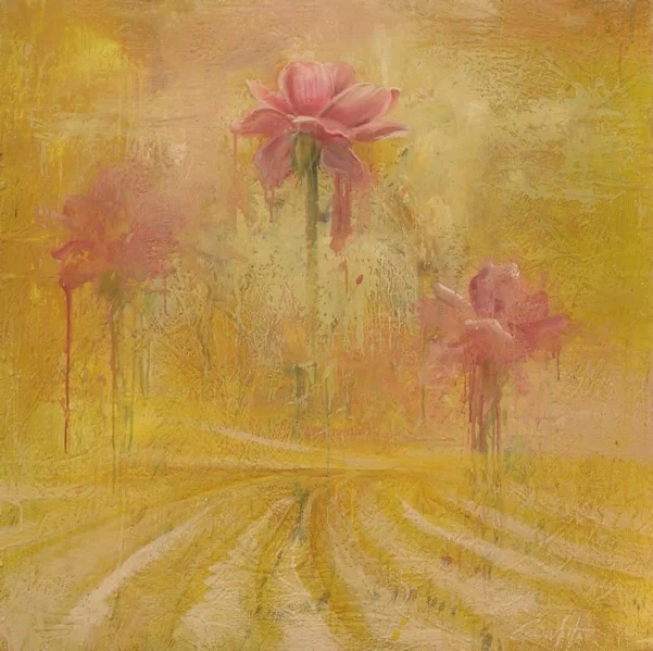 Yellow memory 30"x30" encaustic on canvas