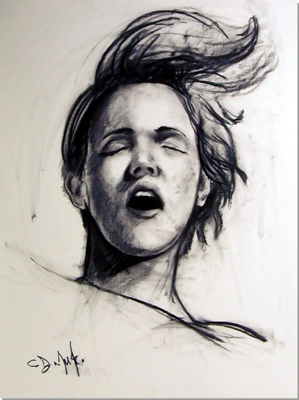 She had a voice that was strong and loud  20"x24"charcoal on stonehenge