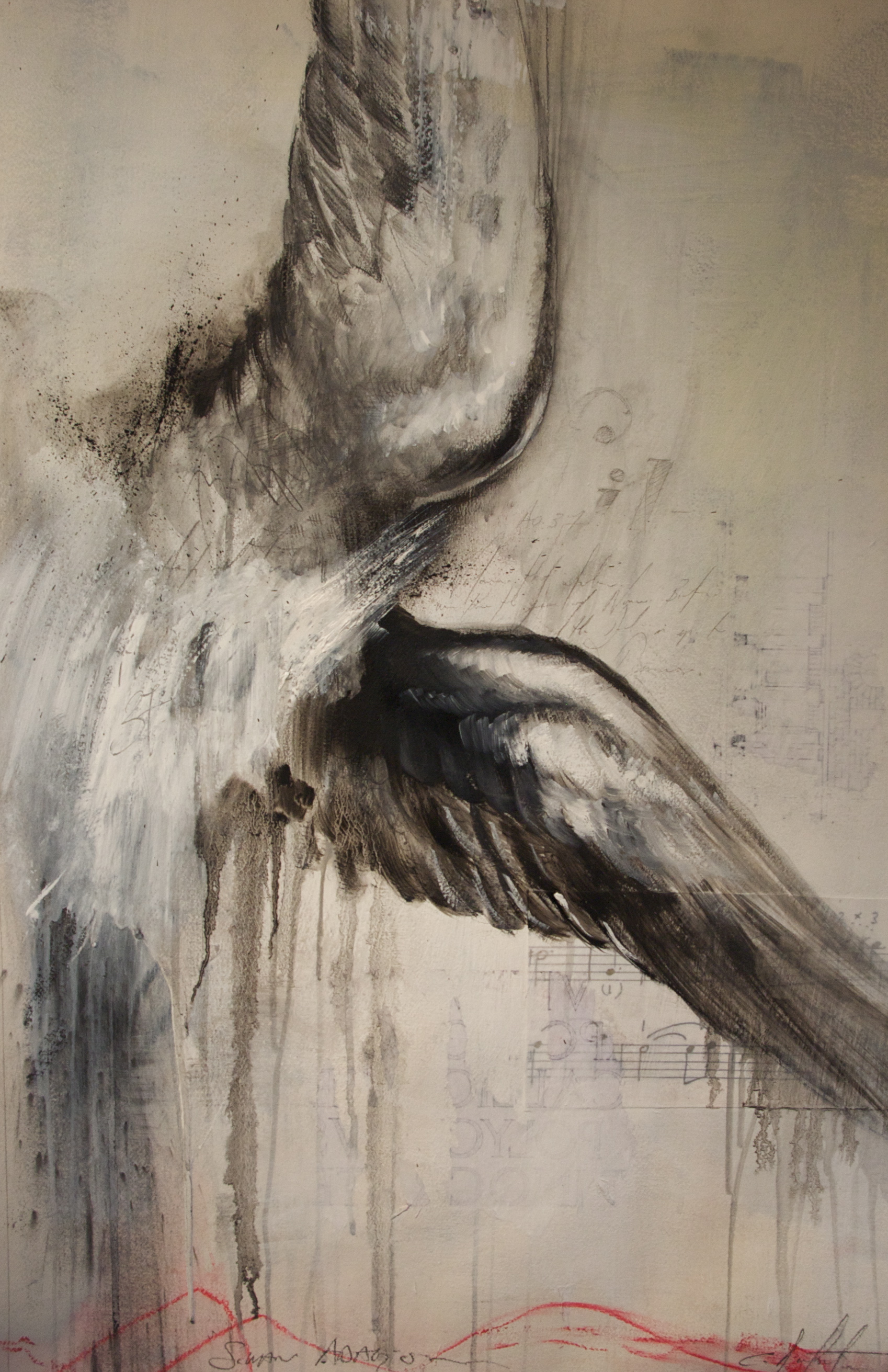 Swan Adagio. mixed media on Paper 17.5"x29" 2010