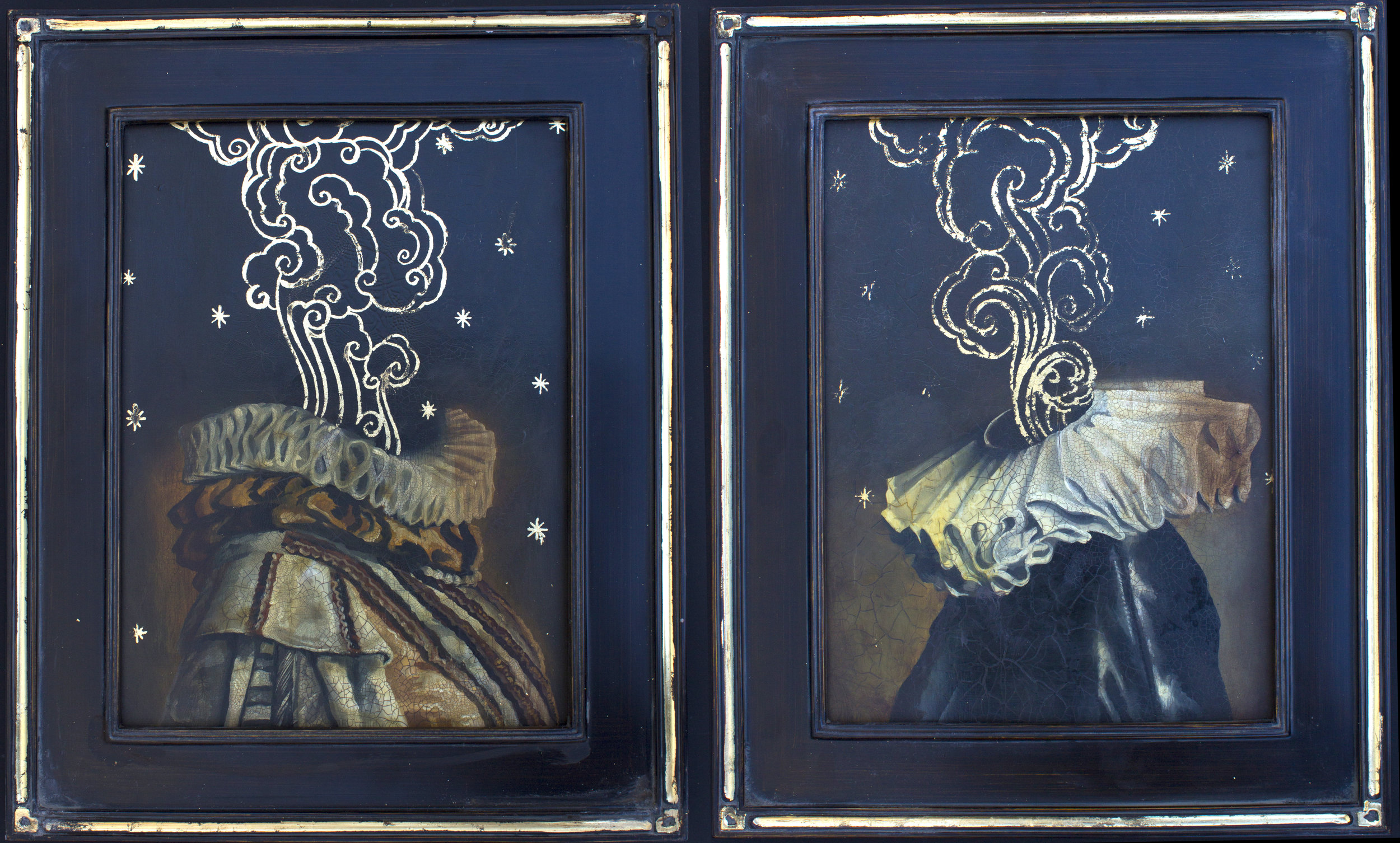   A dreamer and her Lover   oil/gold leaf on board  2 pieces 12”x16” each  2019 