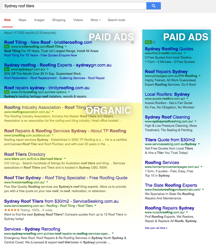 Search results from Google search  