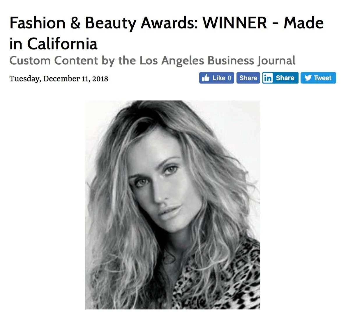 THE LOS ANGELES BUSINESS JOURNAL AWARDED SAGE LAROCK THE ‘BEST MADE IN CALIFORNIA BRAND’ , NOMINATED BY PETA