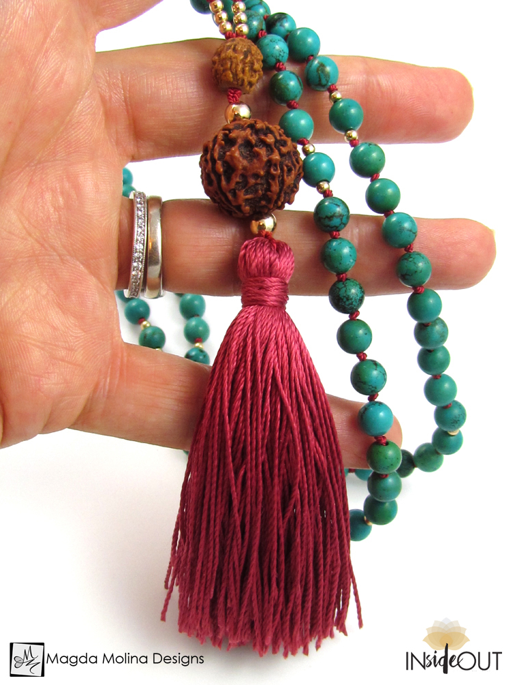 Turquoise and Red Flat Beads with Red Tassel