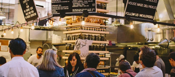 A snapshot of the everyday crowds moving through Wexler's Deli.