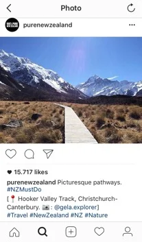 Figure 1. Instagram re‑post from @gela.explorer by @purenewzealand January 2016 (purenewzealand, 2016)