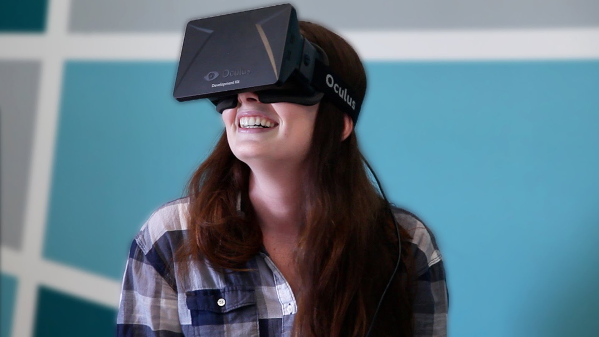 This is a picture of a girl wearing the Oculus VR-glasses. Source: Oculus Rift