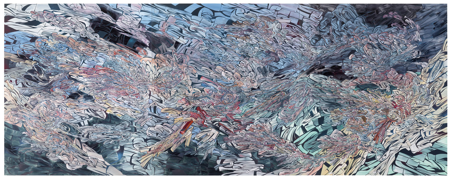  ​All I Can Say, 2011  ​  ​Acrylic and latex on 3 wood panels  84 x 216 inches (213.4 x 548.6 cm)      