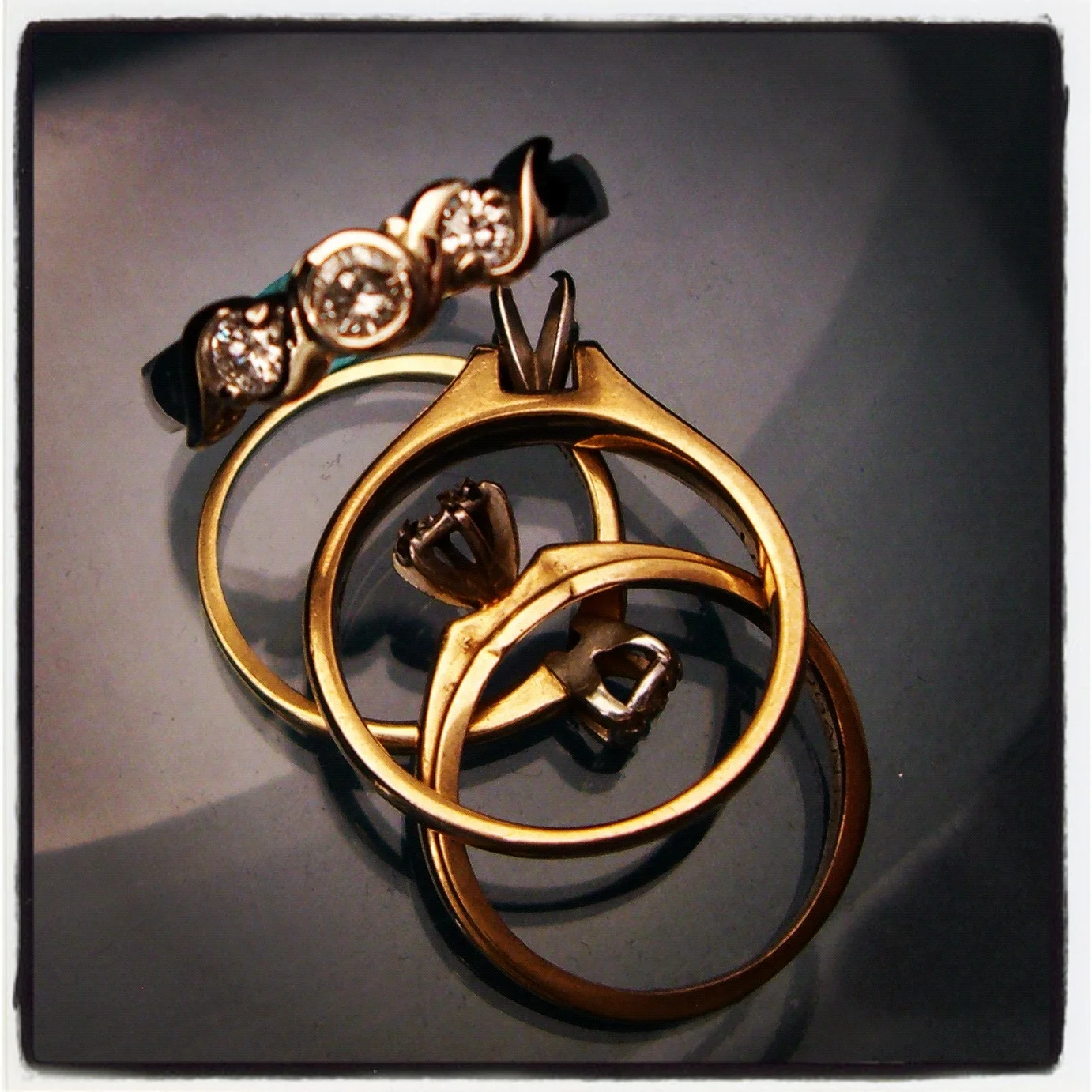  ​Three engagement diamonds combined into one ring (to rule them all). 