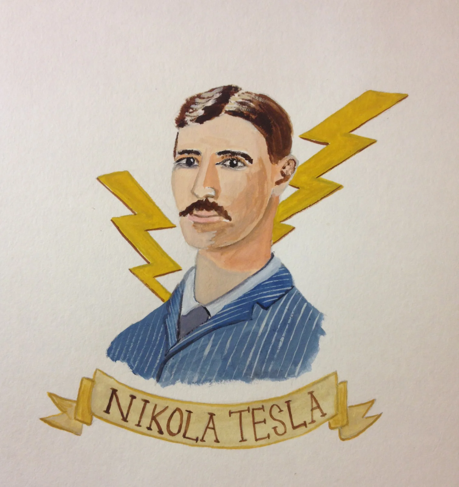 Nikola Tesla, gouache on paper