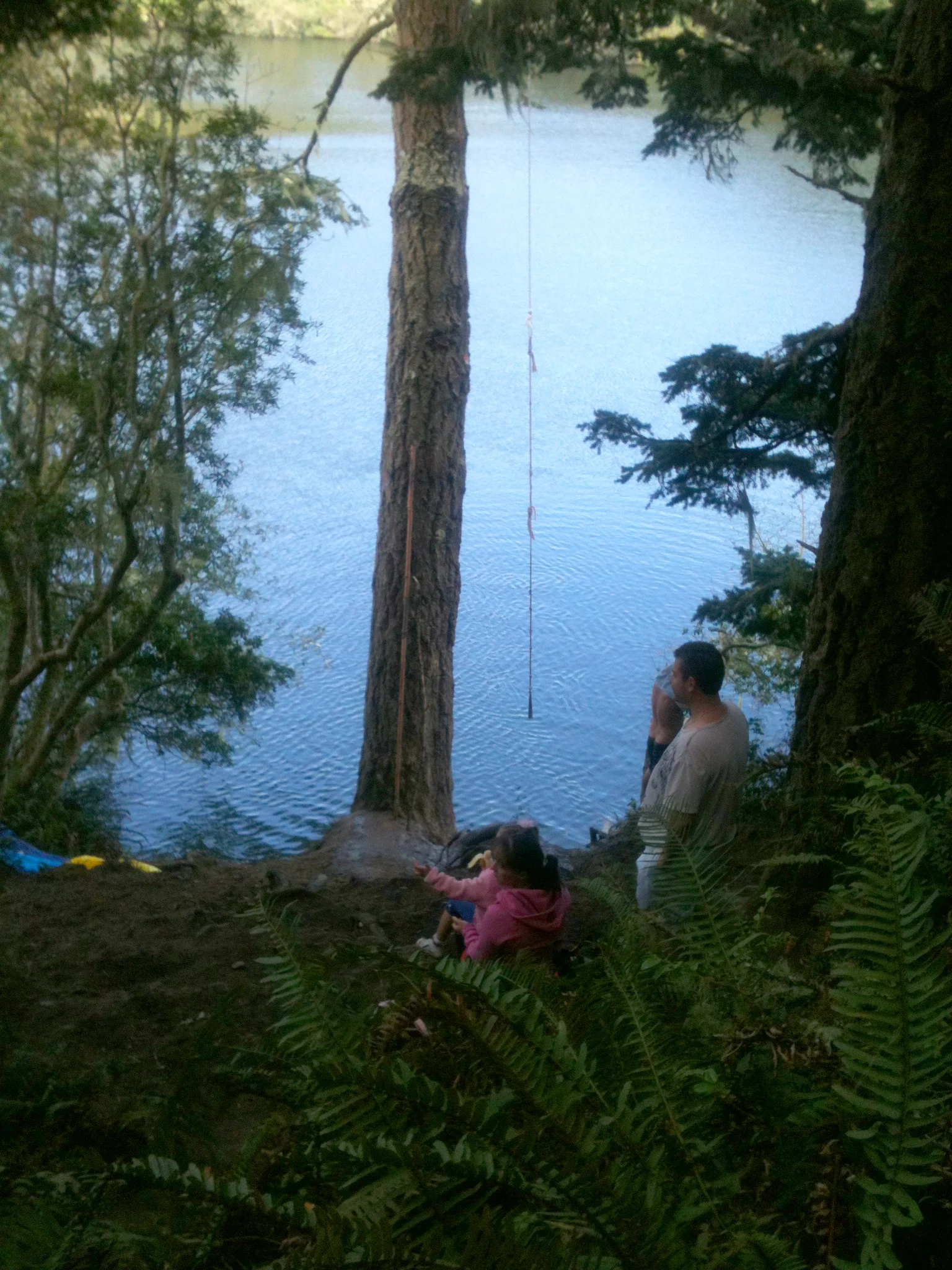 The first of two lakes we found on the trail. We found a family finishing up swimming. We're going to come back and use that rope swing... or maybe return with thicker rope.
