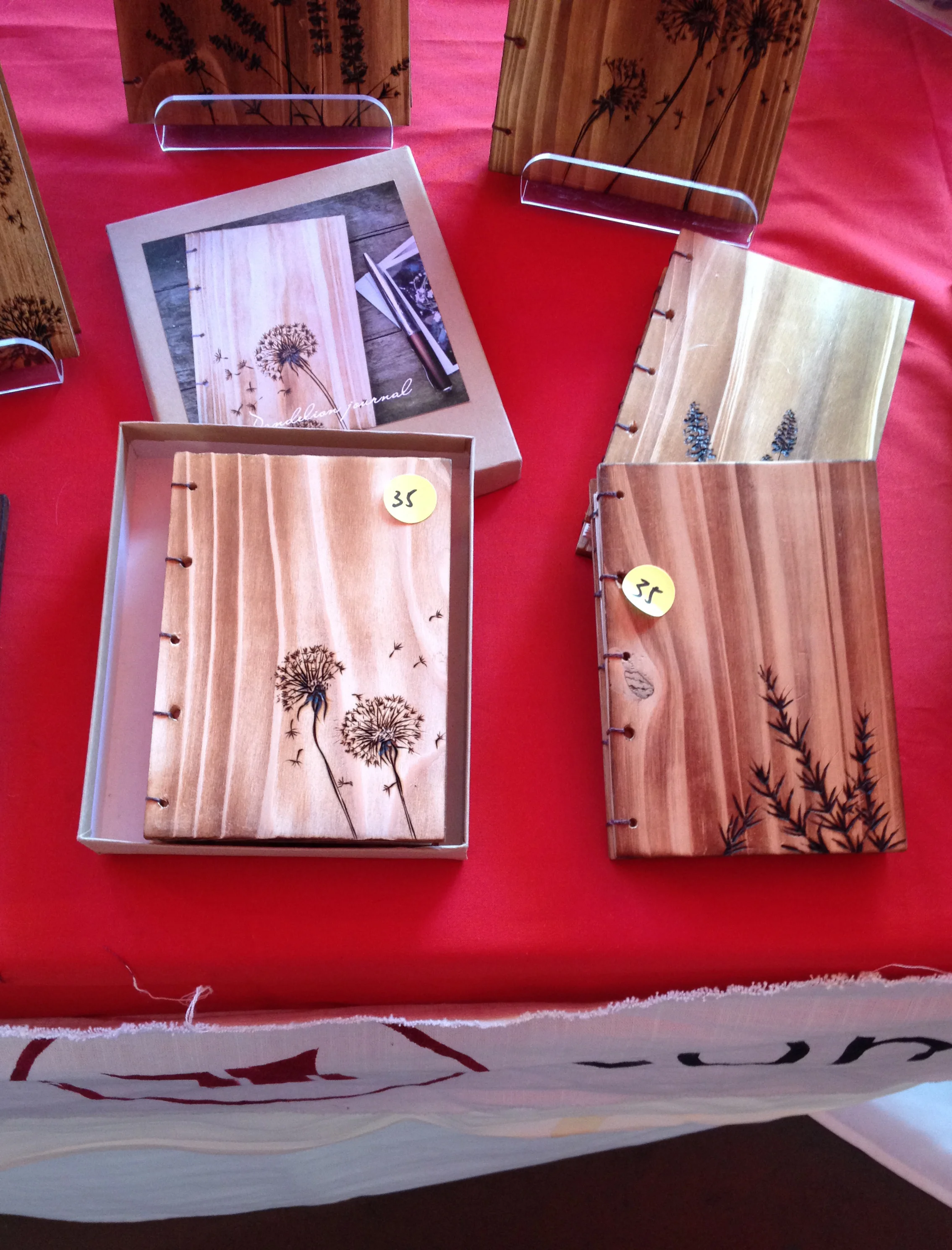 I fell in love with these handmade wood burned journals by M-Squarepress . The maker was so sweet.