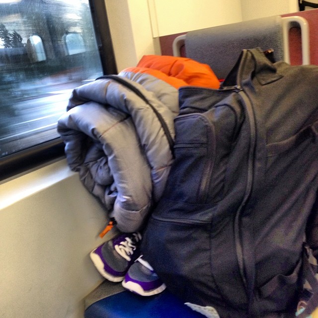 Caltrain to camping. Why yes, there is a camp stove in that backpack.