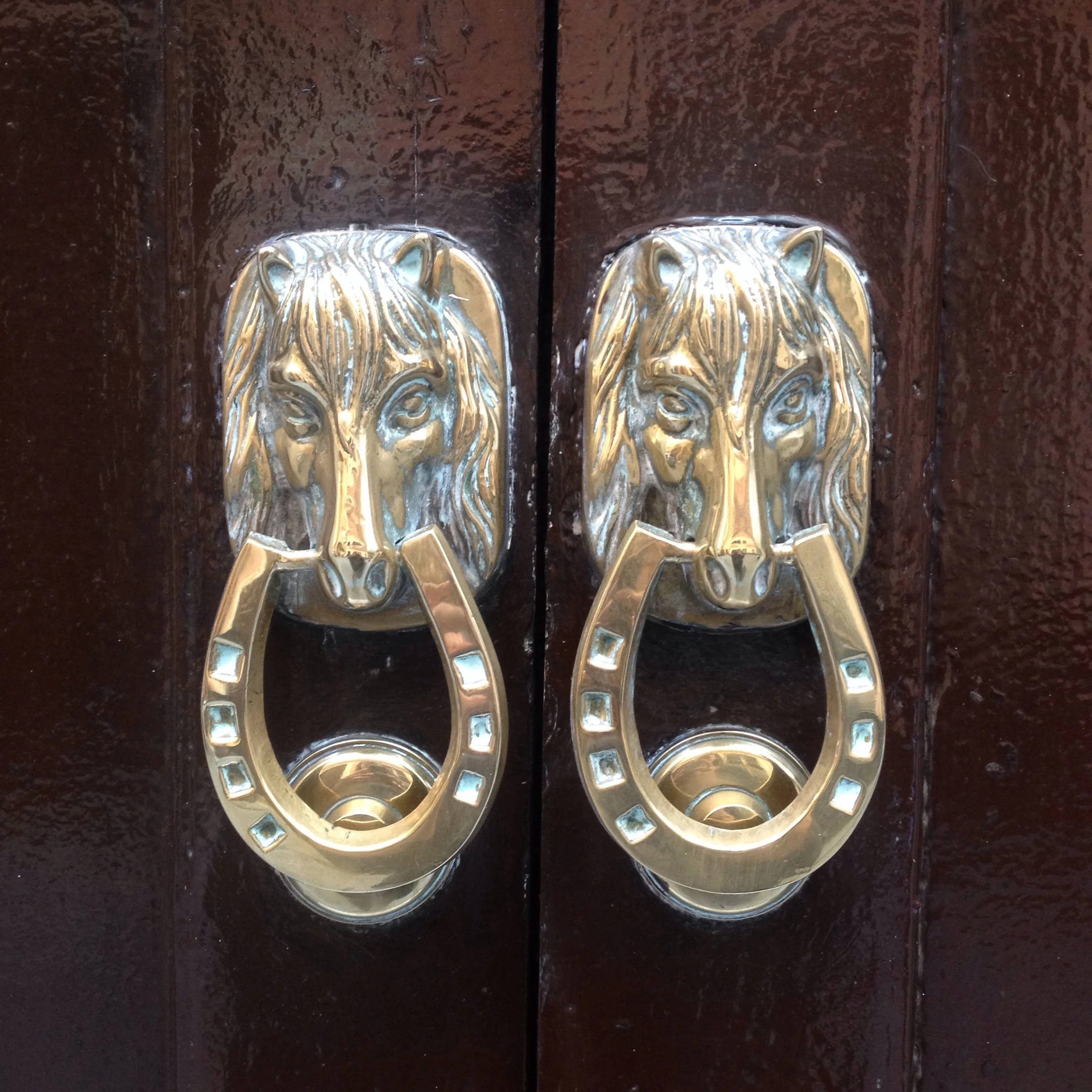 Horse door knockers.