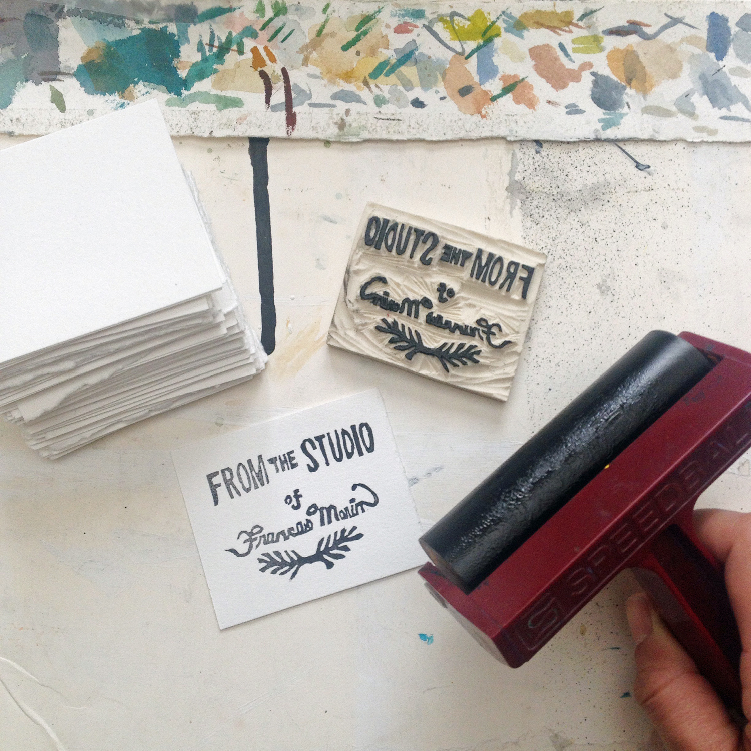 My block printed thank you notes sent with every purchase.