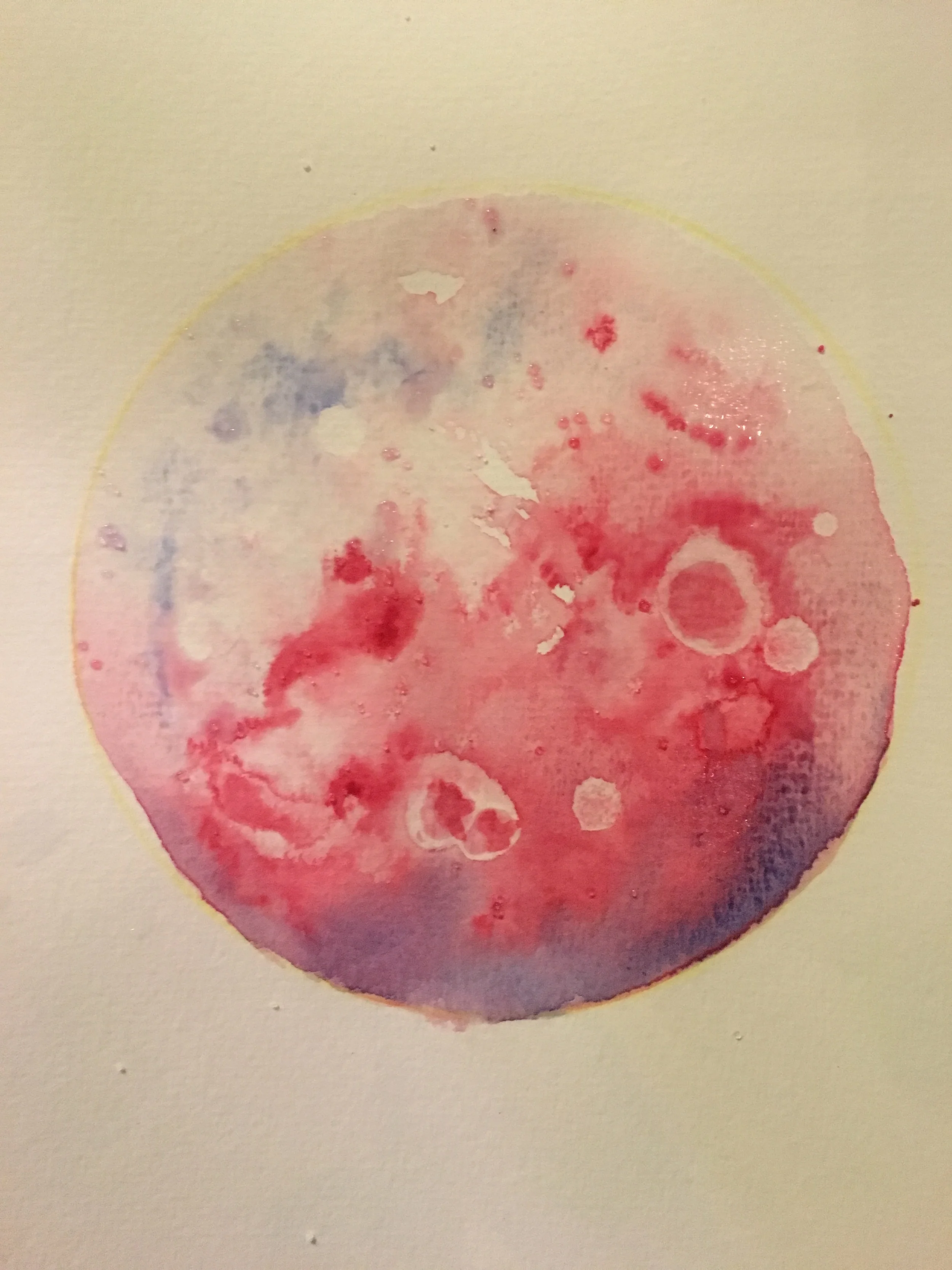 A gorgeous pink moon. This artist used the rubbing alcohol texture in a really beautiful way.