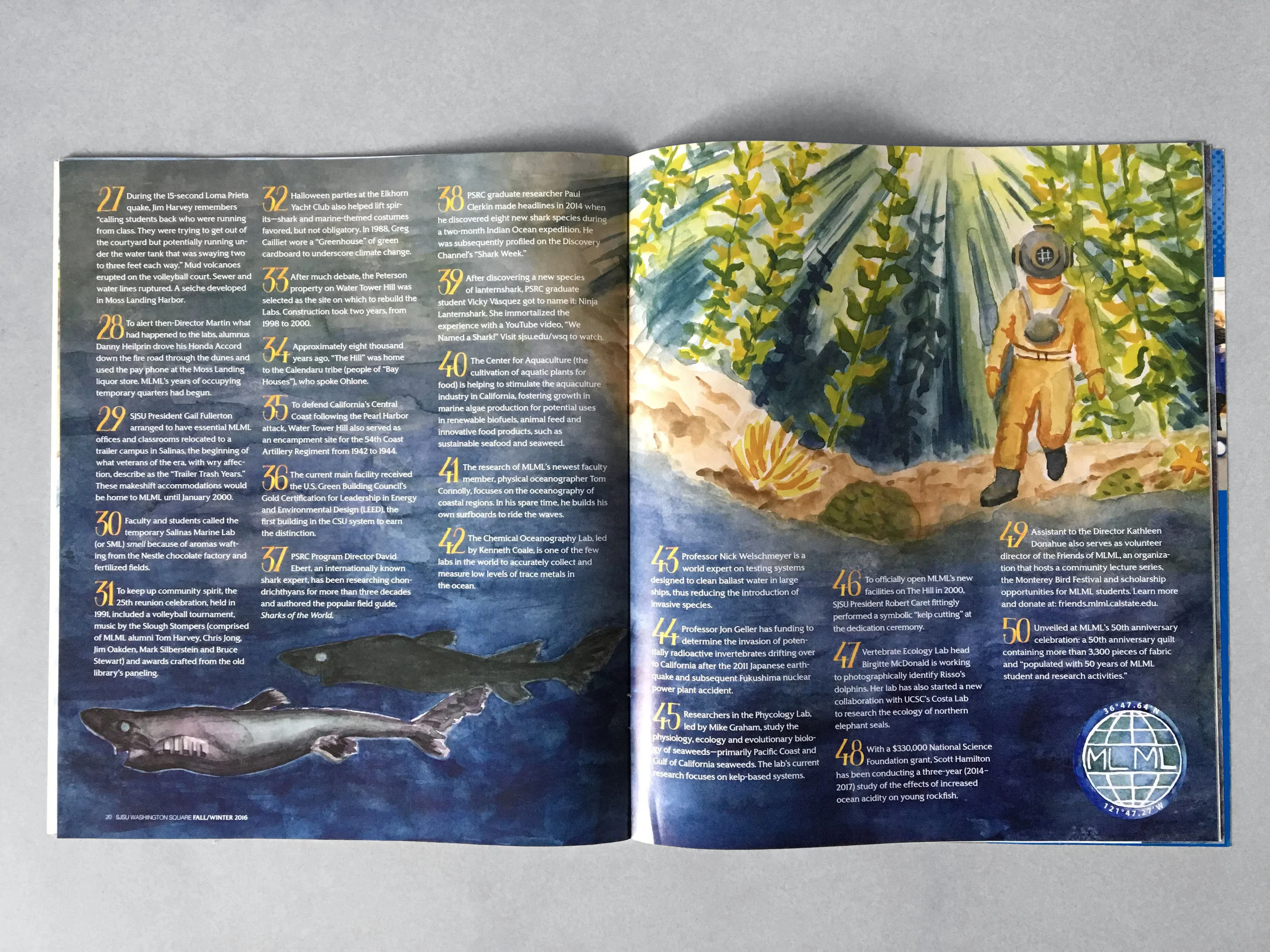 Second full page spread for an article on Moss Landing Marine Lab for the Fall/Winter 2016 issue.