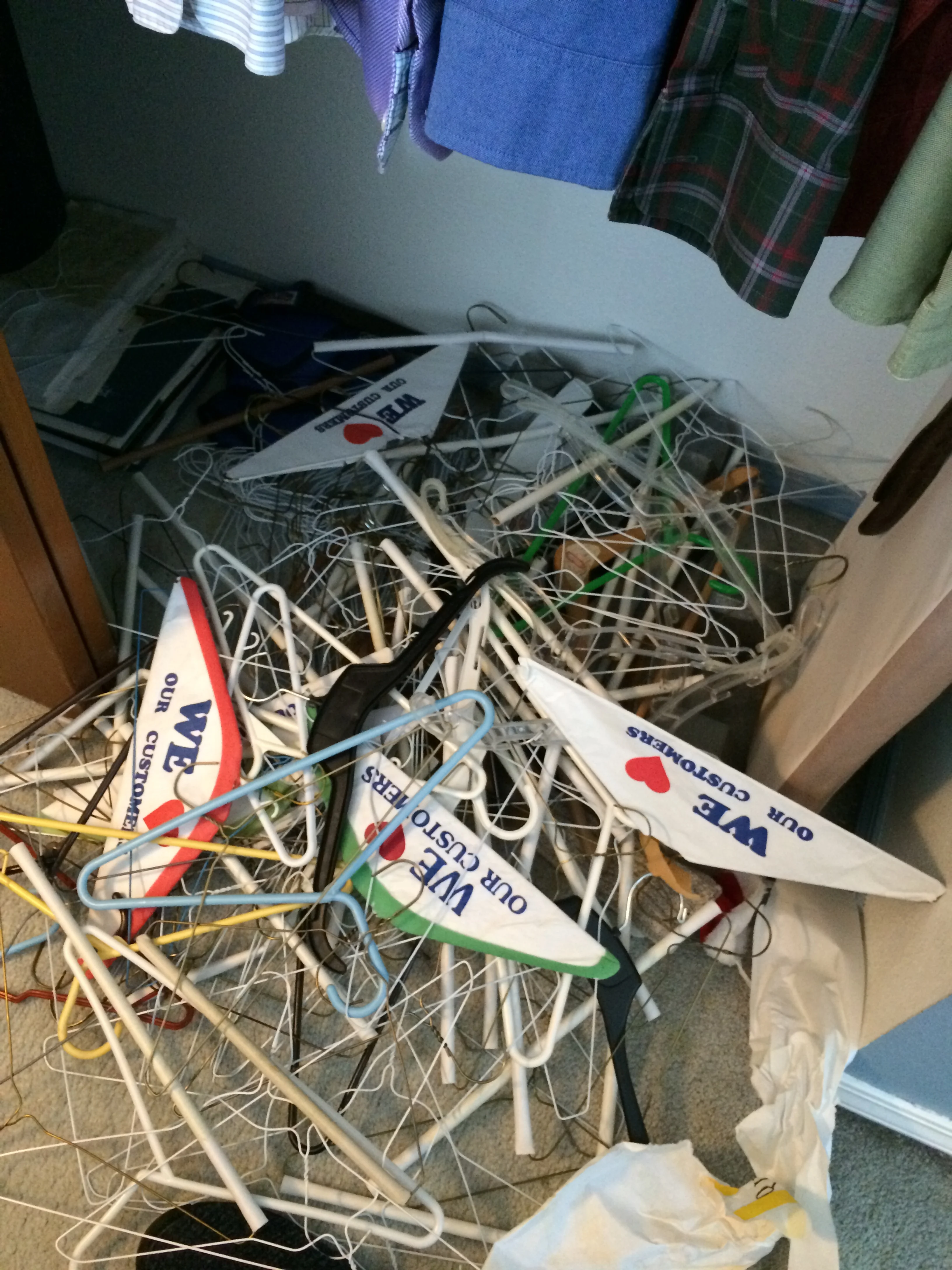 My dry cleaner was keen to get these old hangers back! No worries about hangers in the landfills here!