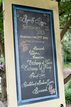 Paper program? No not this time. The bride and groom had their program costumed made on an old vintage door. A lovely touch to add to their new home together... #daretobedifferent