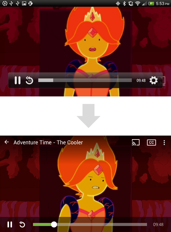 Video player, original (top) vs. redesign (bottom)