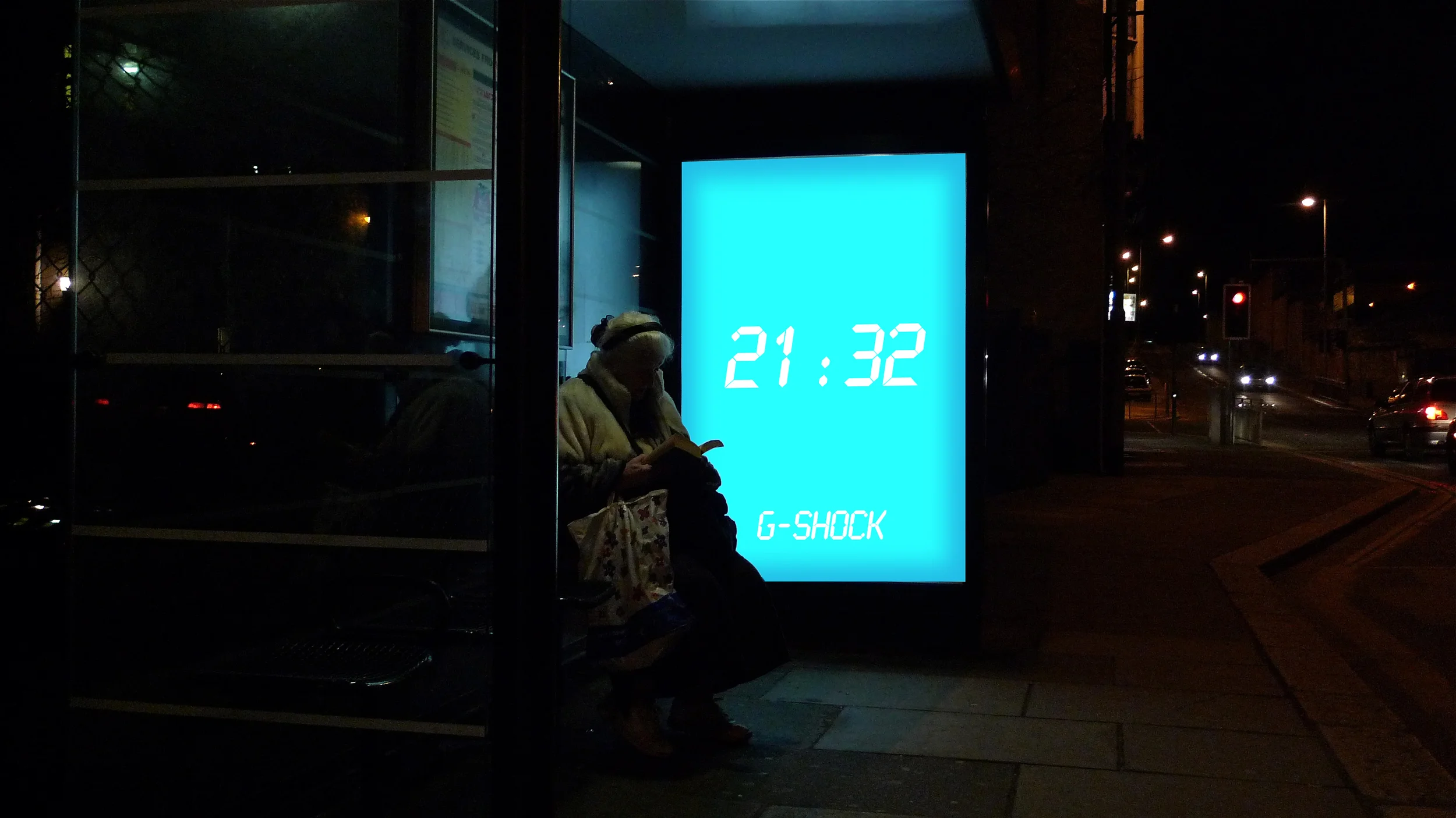 An ad panel will be placed on the bus shelter. The panel will light up when it detects darkness, providing the light source for the people waiting for buses.