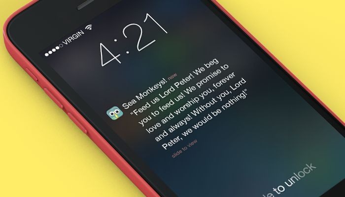 The tank also synchs with iCal/Google Cal that reminds owners to feed their Sea Monkeys through a customized prayer.