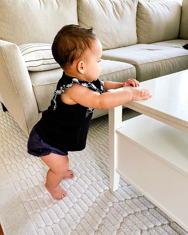 Happy National Daughters Day and NINE MONTHS to my baby girl! V had six teeth, loves to &ldquo;walk&rdquo; along furniture and with her walking toy, and shake her head (no). She can stand with just one hand and is almost ready to stand on her own. Sh