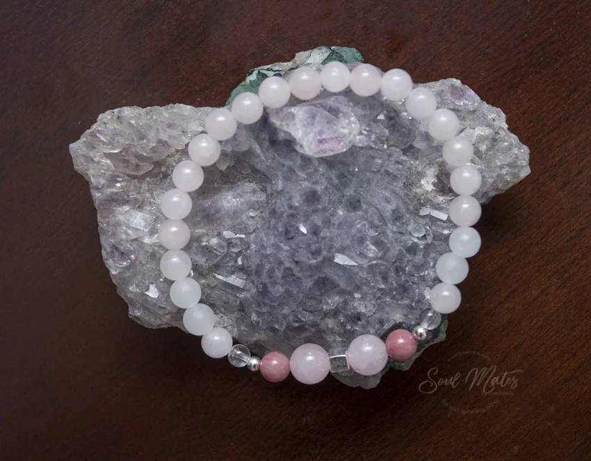 Romantic Love - Rose Quartz and Rhodonite. This combinaton is very popular for attracting love. It has been used for a collection creation. $22