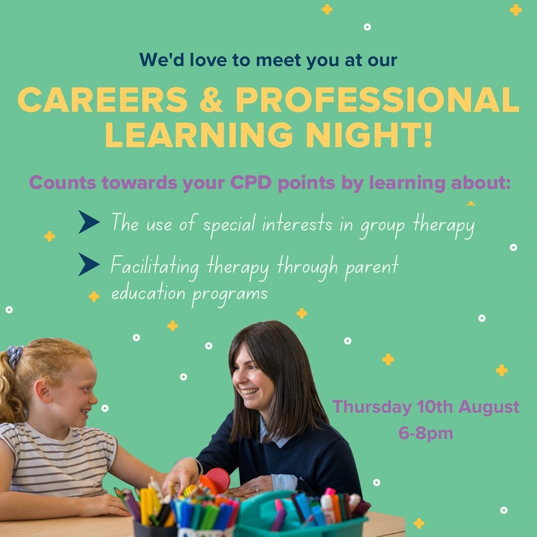 Are you a new graduate or in the allied health field? 😊 Don&rsquo;t miss this opportunity and come along to our Careers &amp; Professional Learning Night. Register on the link in our bio. 

⭐️ Meet our team 
⭐️ Hear about our group therapy programs 