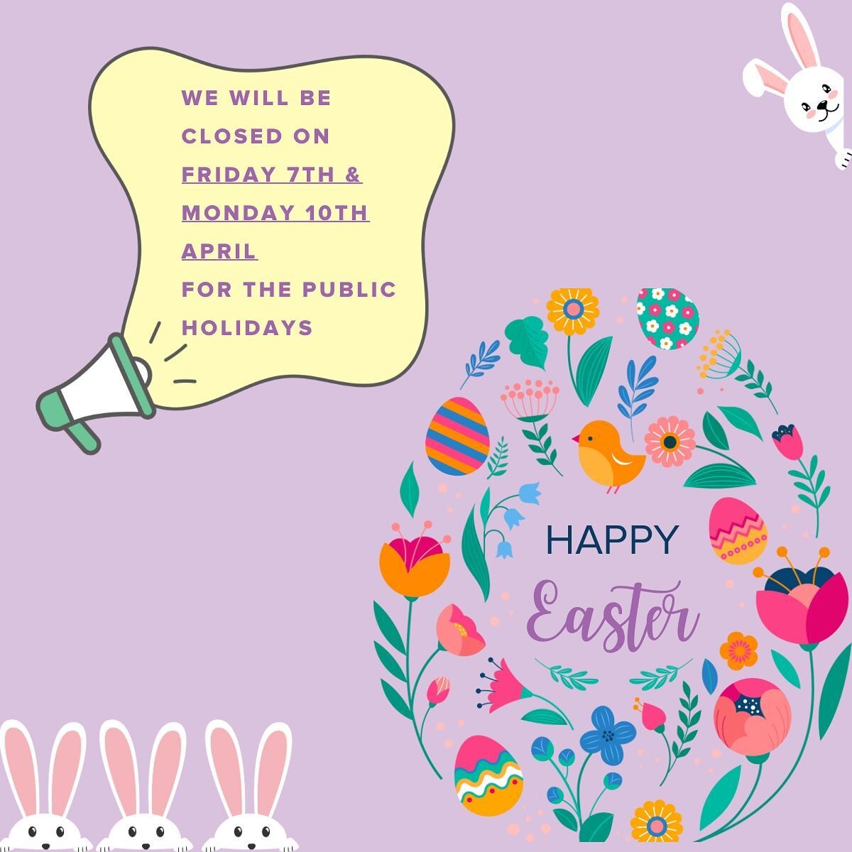 Happy Easter from all of us at Splash 🐰 

We will be closed for the public holidays and look forward to seeing our clients on the 11th of April! 🙂