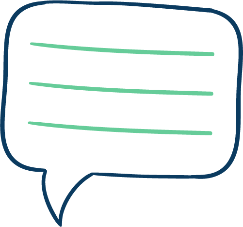 Speech bubble graphic with lines indicating fluency of speech.