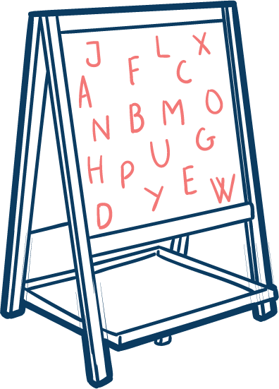 A blackboard with letters arranged randomly, showing understanding language.