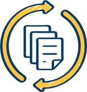 Stack of documents with circular arrows around it, indicating document or reports.